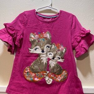 Isaac Mizrahi. Fuchsia Fox Graphic Tee w/ Ruffled Sleeves. Sz 5/6